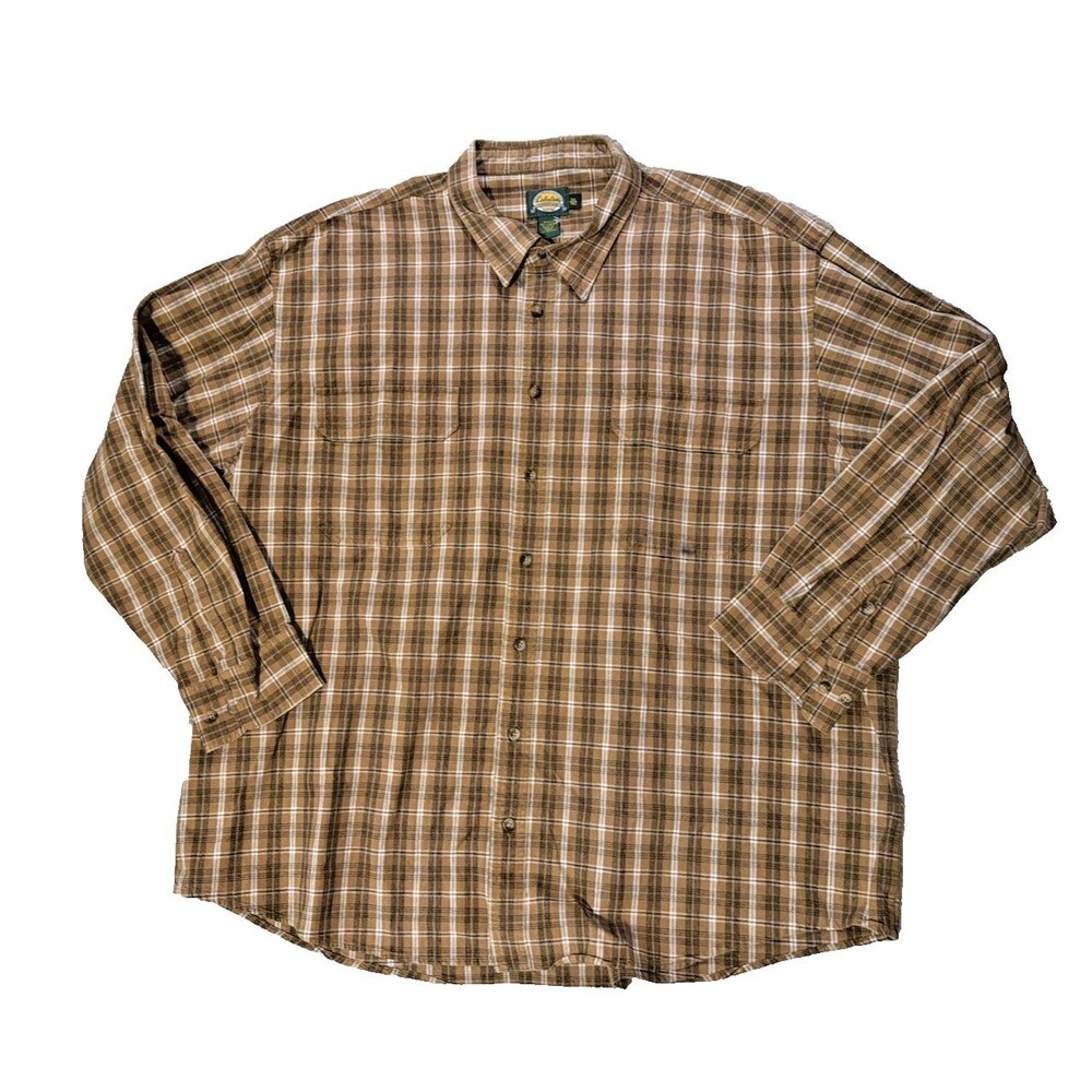 Cabela's Mens Outdoor Gear Button Shirt Size 3XLT Tall Long Sleeve Plaid Brown